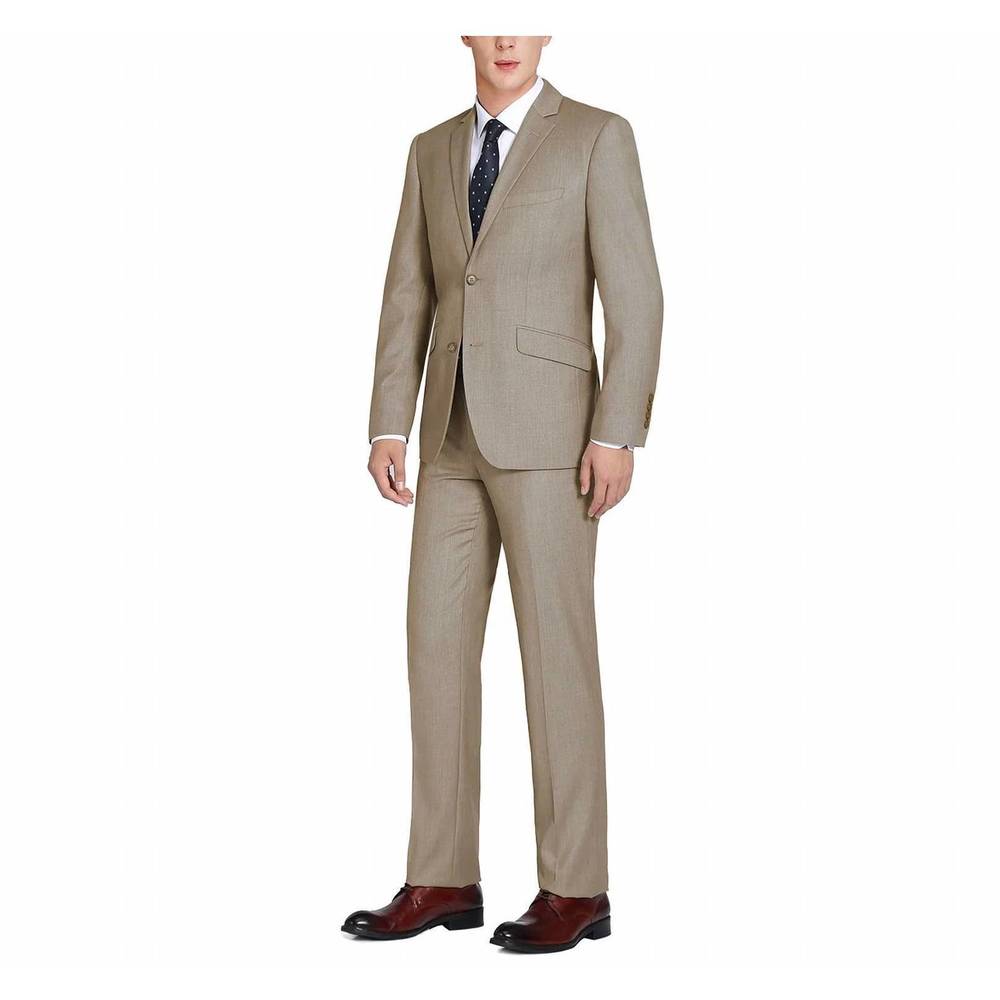 NEW RENOIR solid flat front suit pant - slim fit in light brown